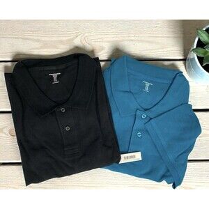 2 Men's 2XL Pique Polo Shirts NWT Teal & Black Short Sleeve XXL Amazon Essential